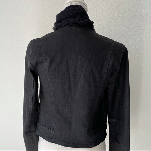 FREE PEOPLE BLACK SCARF WRAP AROUND BOHO FESTI DENIM MOTO JACKET SIZE 0 - Picture 10 of 11